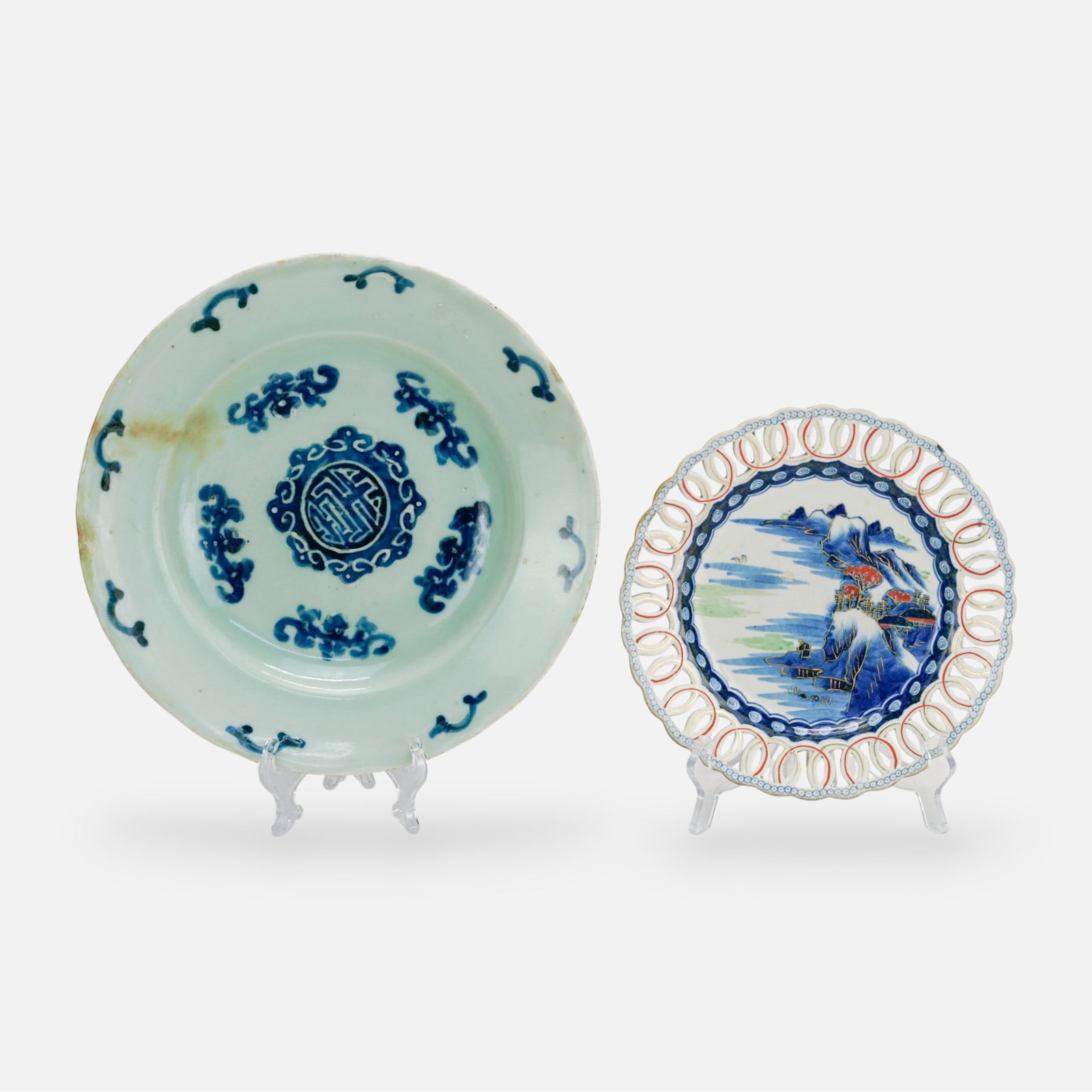 Antique Japanese Imari Pierced Plate and Celadon Dish: See repairs to celadon dish. Included measurements for celadon dish.For shipping, we highly recommend Donald Camden at UPS Store 4608. Alternatively, reach out to one of our preferred shippers listed