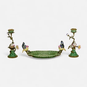 Mark Roberts Porcelain and Bronze Bowl and Candlestick Set