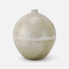 Kansai Noguchi School Japanese Studio Bulbous Striped Pottery Vase