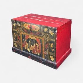 Antique Chinese Painted Lacquer Trunk