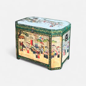 Southeast Asian Burmese Hand Painted Landscape Wood Tea Trunk