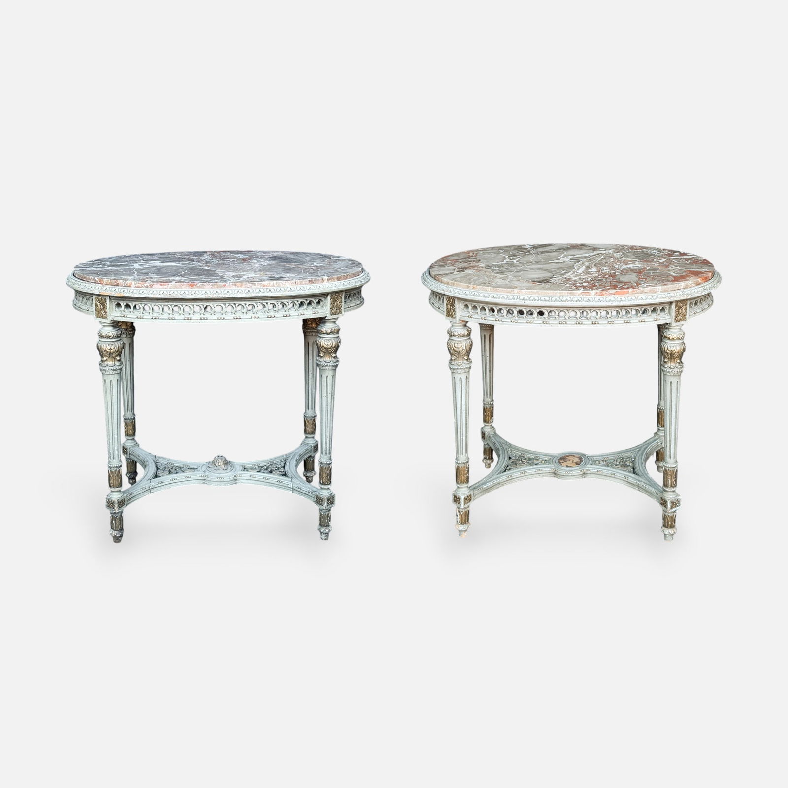 Pair Antique Louis XVI Style Italian Marble Top Oval Tables (1 of 12)