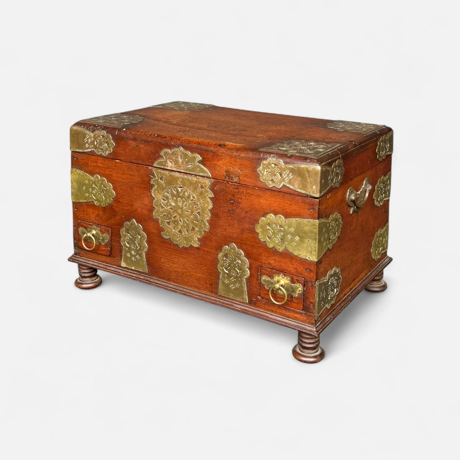 Antique Indian Brass and Hardwood Storage Trunk (1 of 9)