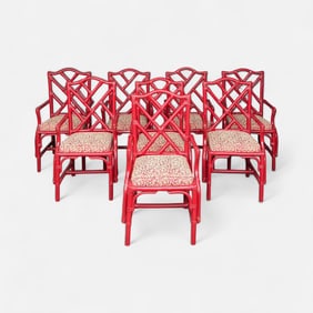 Set of Eight Chinese Chippendale Faux Bamboo Armchairs