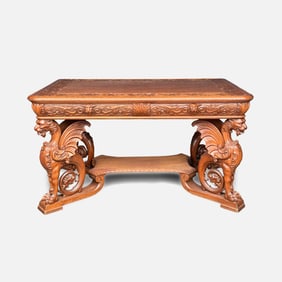 R.J. Horner Griffin Carved Mahogany Library Table Partners Desk