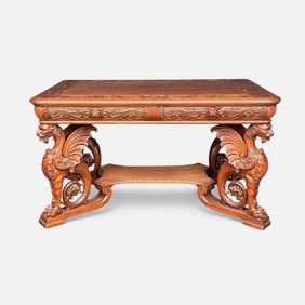 R.J. Horner Griffin Carved Mahogany Library Table Partners Desk