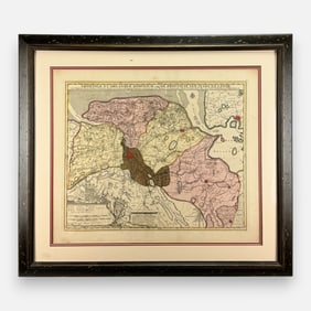 Pieter Schenk "Groningae et Omlandiae Dominium" Antique 18thC Hand-Colored Map Framed