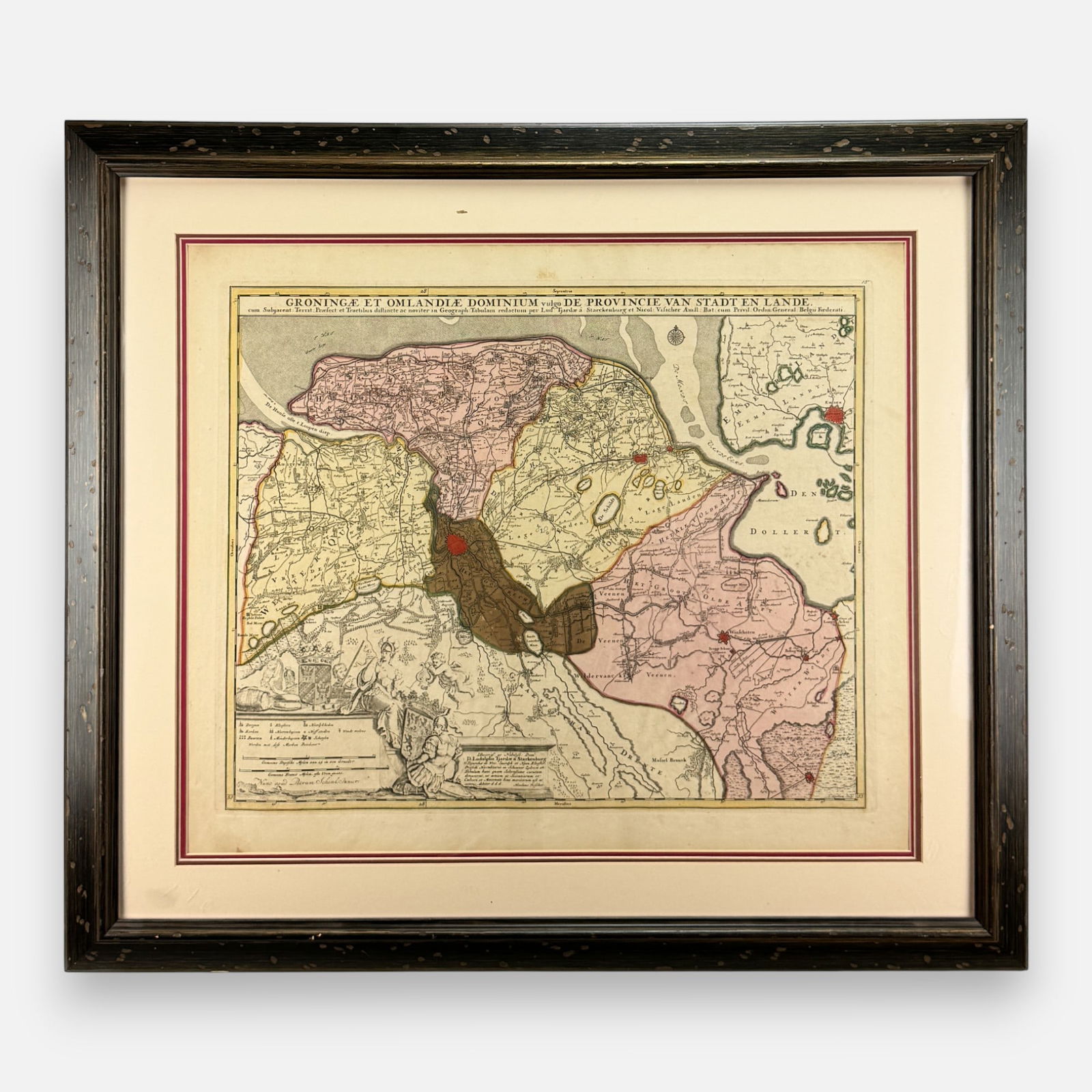 Pieter Schenk "Groningae et Omlandiae Dominium" Antique 18thC Hand-Colored Map Framed (1 of 10)
