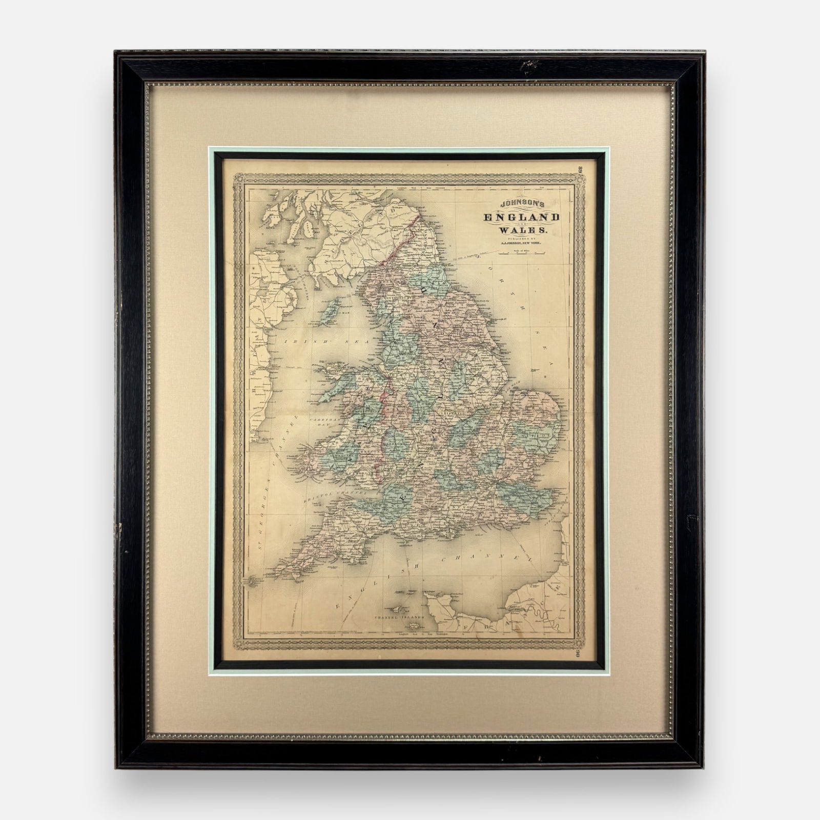 Johnson's England and Wales Antique 19thC Hand-Colored Map Framed (1 of 7)
