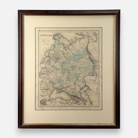Johnson's Russia Antique 19thC Hand-Colored Map Framed