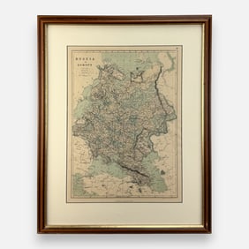Johnson's Russia in Europe Antique 19thC Hand-Colored Map Framed