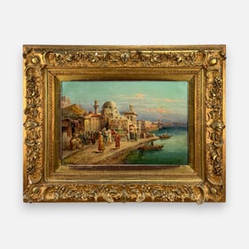 William Hahn Antique 19thC German Orientalist Oil on Canvas Painting Framed