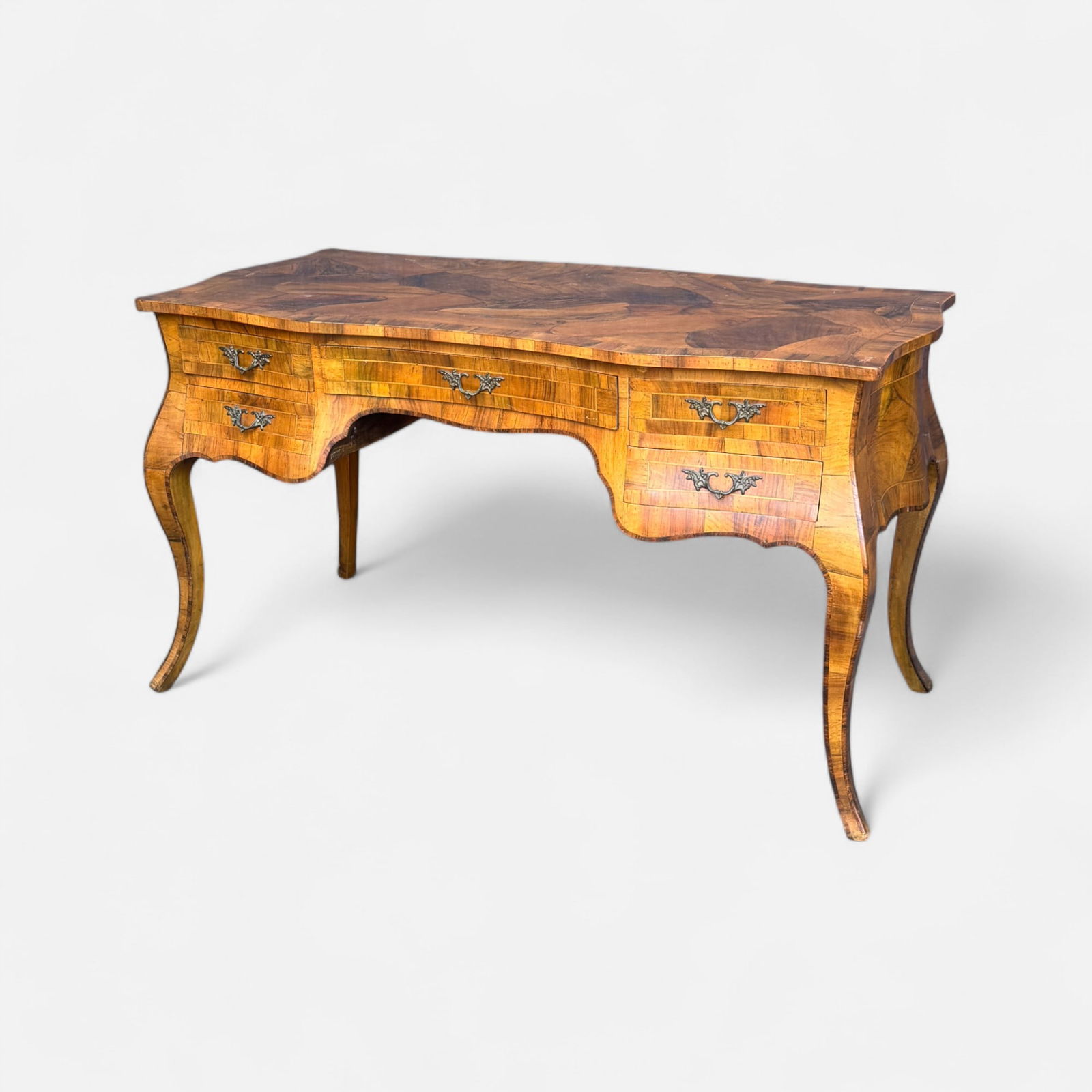 Old Olive Wood Burl Marquetry Patch Inlay Louis XV Style Bombe Desk (1 of 9)