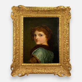 Antique Oil on Canvas Painting of a Young Boy
