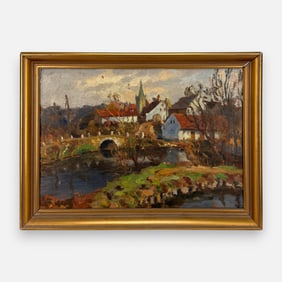 Antique Czech Acrylic on Board Painting Framed