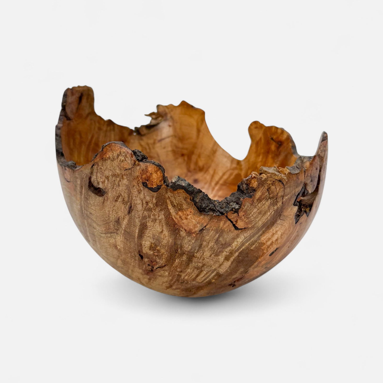 Signed Maple Burl Live Edge Turned Wood Bowl (1 of 7)