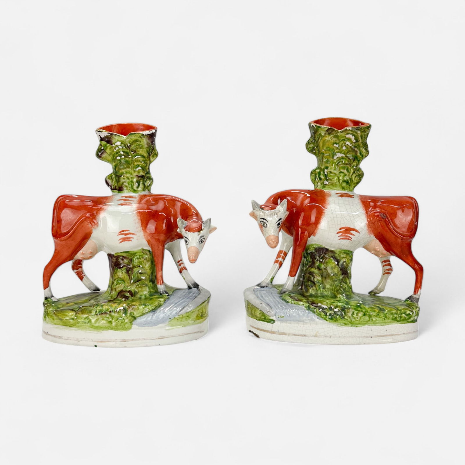Pair Antique Staffordshire Pottery Cow Vases (1 of 12)