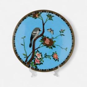 Antique Japanese Meiji Cloisonne Hawk Charger Plate