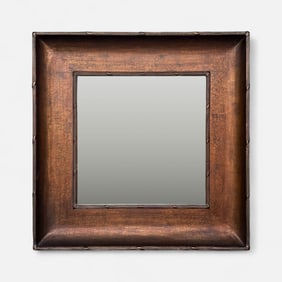 Large Contemporary Deep Sides Square Wood and Glass Wall Mirror