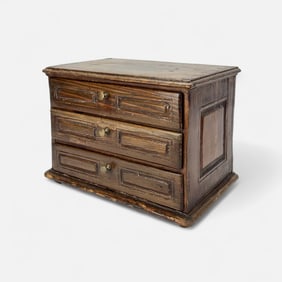 Antique 3-Drawer Raised Panel Carved Wood Apprentice Chest