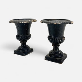 Antique 19thC Urn-Form Cast Iron Garden Planters