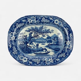 English Soft Paste Blue and White Transferware Platter
