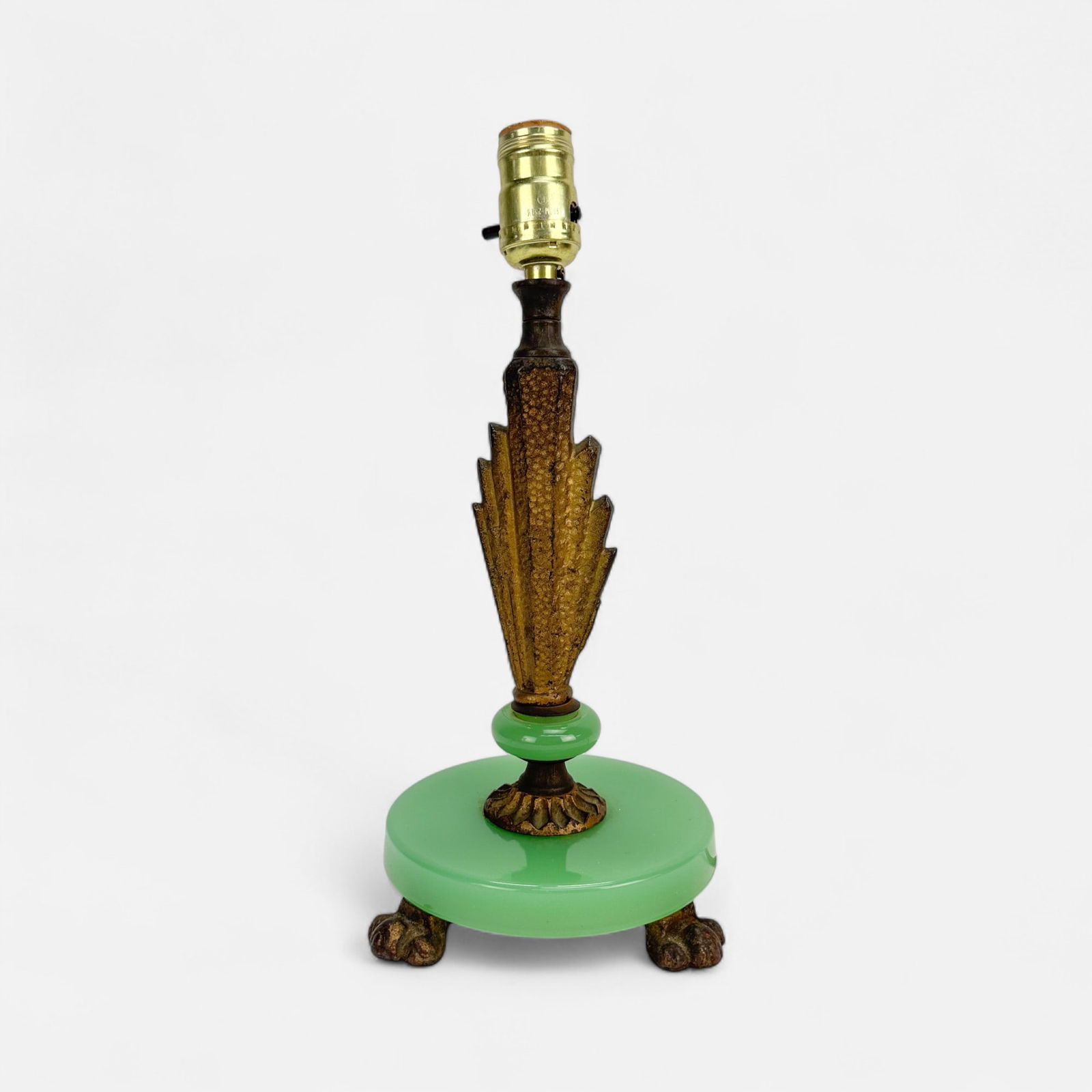 1920s Art Deco Green Jadeite Glass & Iron Table Lamp (1 of 7)