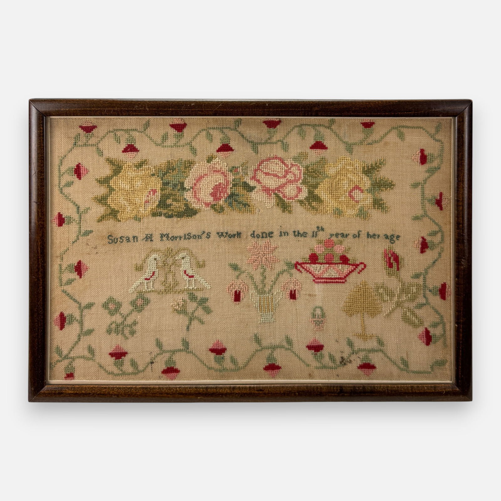 Antique 19thC Needlework Textile Sampler Framed Schoolgirl Folk Art (1 of 6)