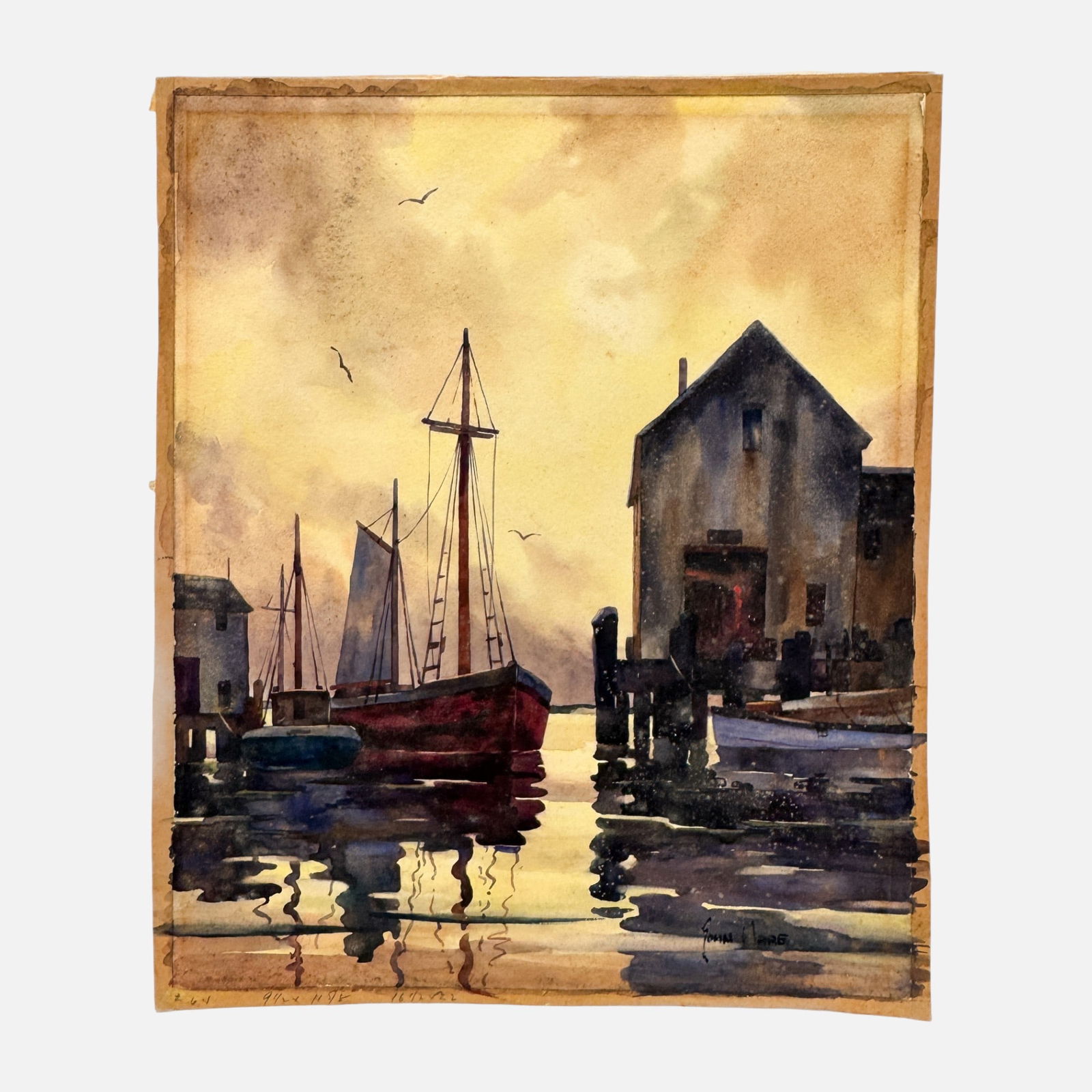 John Hare Sailboats in Harbor Watercolor on Paper Painting (1 of 8)