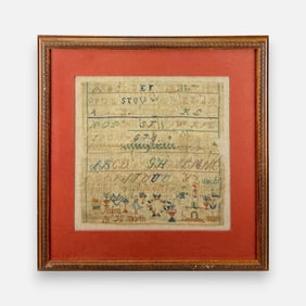 Antique Needlework Sampler Framed Textile