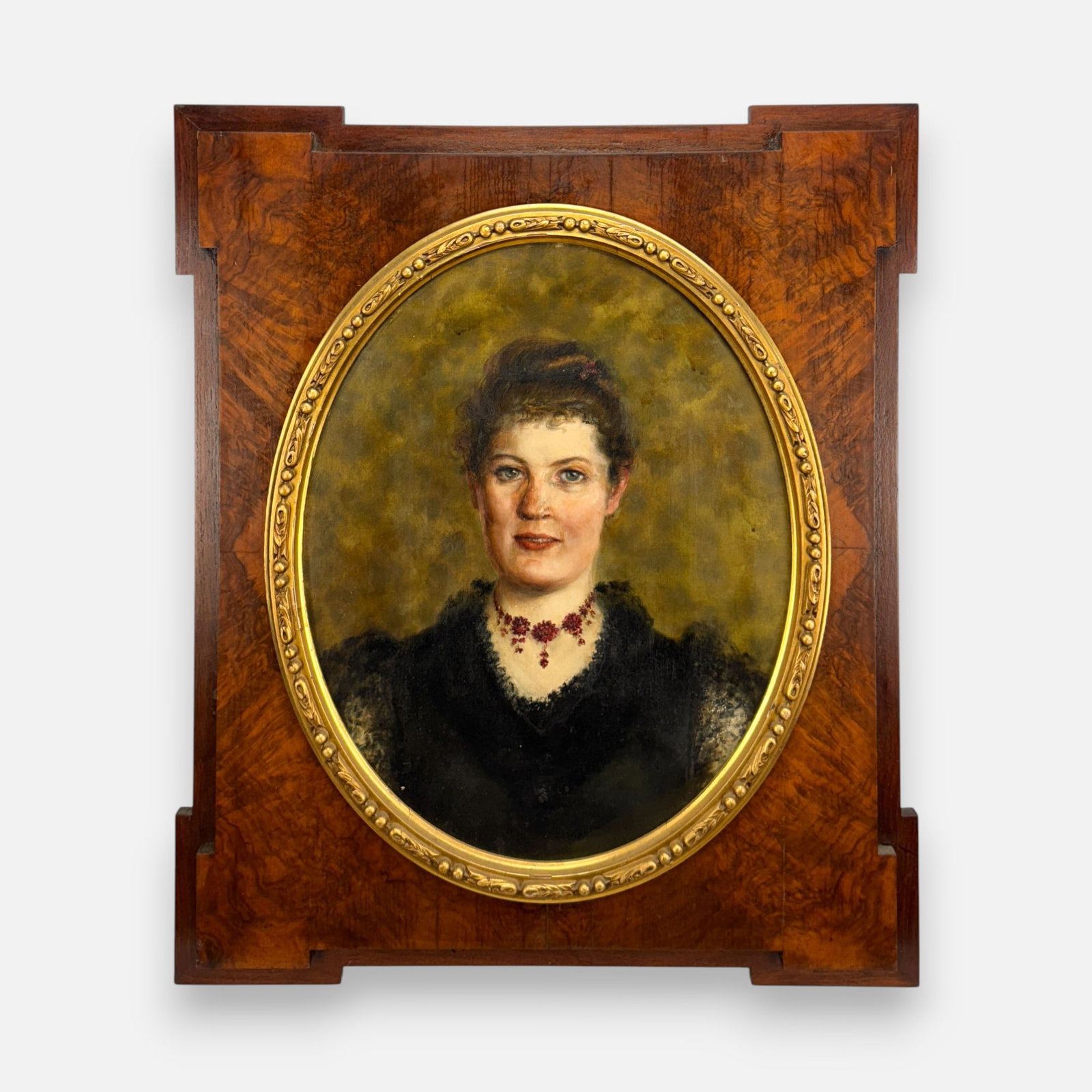 Oil on Canvas Painting of Woman Framed: Apparently unsigned. Good, with some turned varnish. Approx. stretcher size 21 1/2" x 17 1/2". For shipping, we highly recommend Donald Camden at UPS Store 4608. Alternatively, reach out to one of our