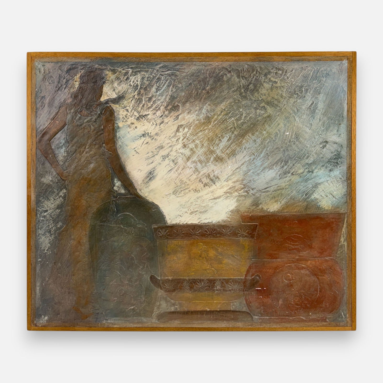 George R. Anthonisen 1986 Large Mixed Media Painted Carved Plaster Plaque Framed (1 of 11)