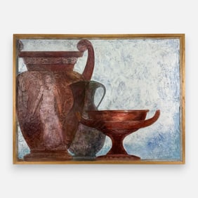 George R. Anthonisen "Nike" 1985 Large Mixed Media Painted Carved Plaster Plaque Framed