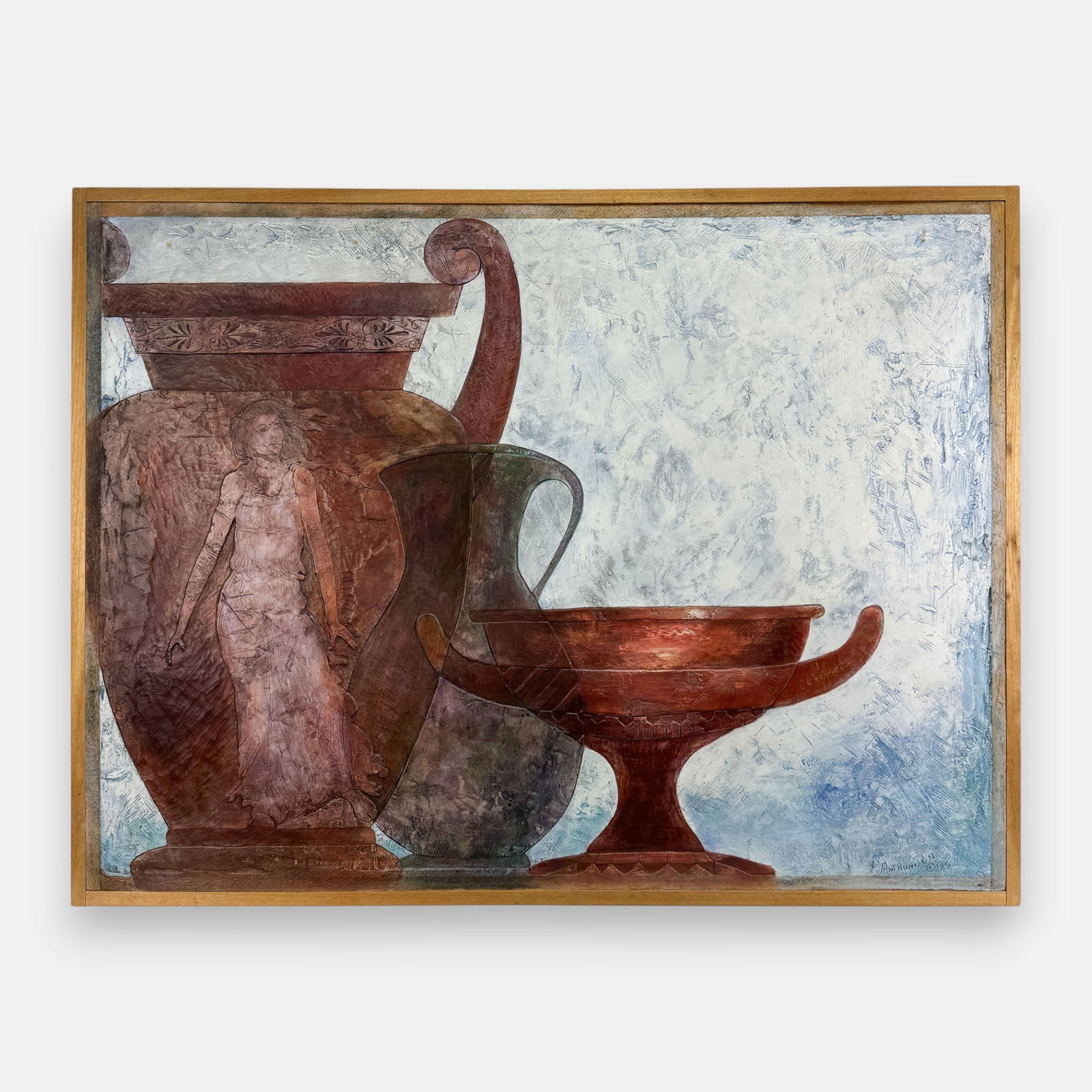 George R. Anthonisen "Nike" 1985 Large Mixed Media Painted Carved Plaster Plaque Framed (1 of 8)