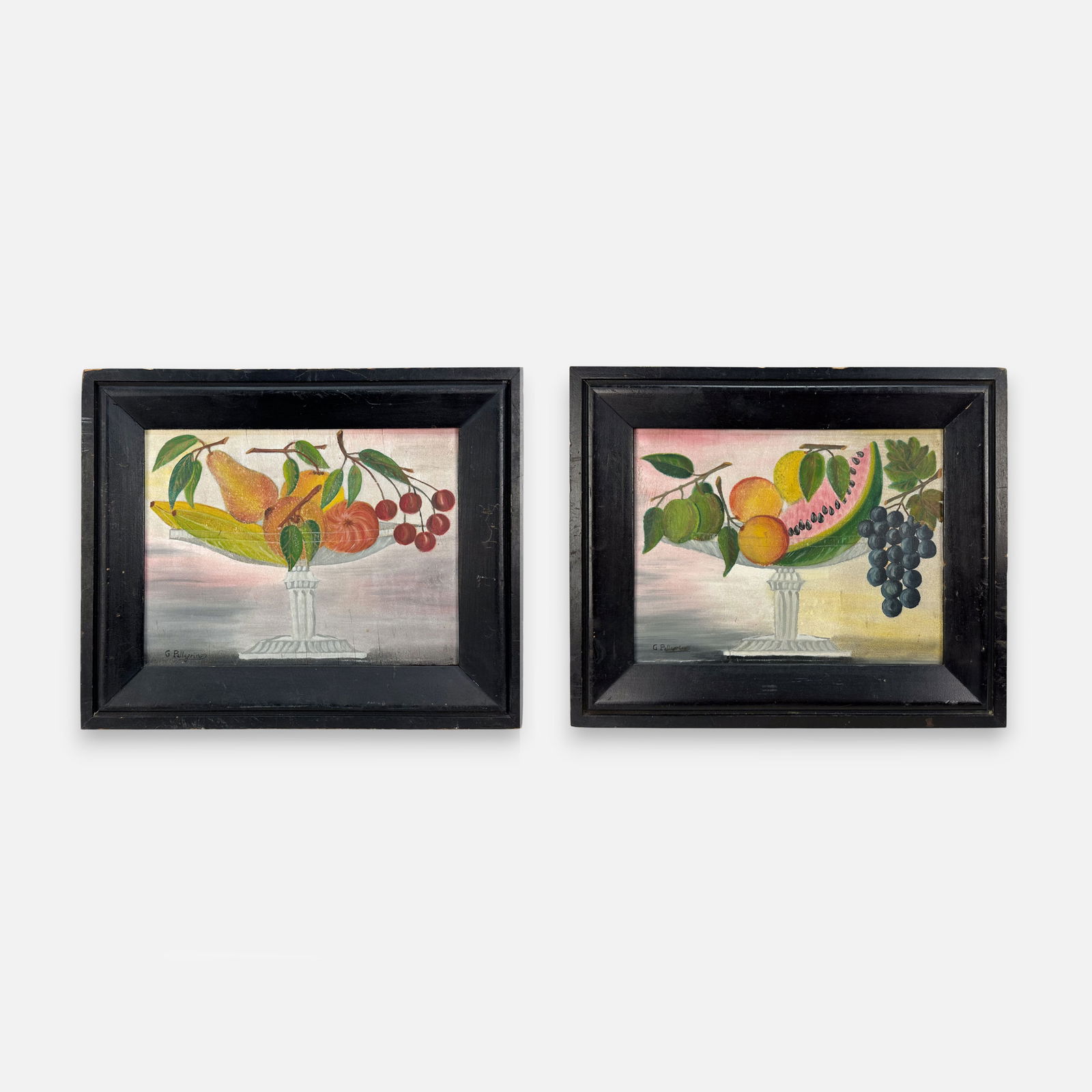 Two Antique Folk Art Still Life Theorem Style Paintings on Board Fruit in Compote (1 of 13)