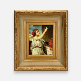 Antique Romantic Style Oil on Board Painting After Pierre Olivier Joseph Coomans