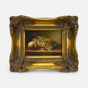 Bowl of Fruit Still Life Oil on Board Painting Framed