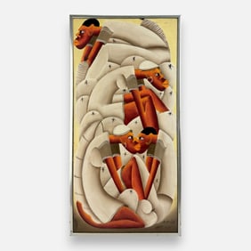 Bazile Haitian Oil on Board Painting Framed