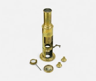 Antique Brass Compound Drum Microscope w/Box