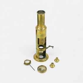 Antique Brass Compound Drum Microscope w/Box