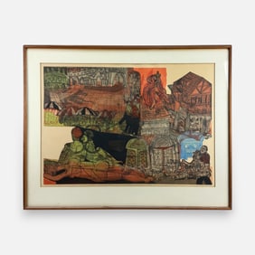 Warrington Colescott "Campo di Fiore" 1968 Color Etching Framed Print
