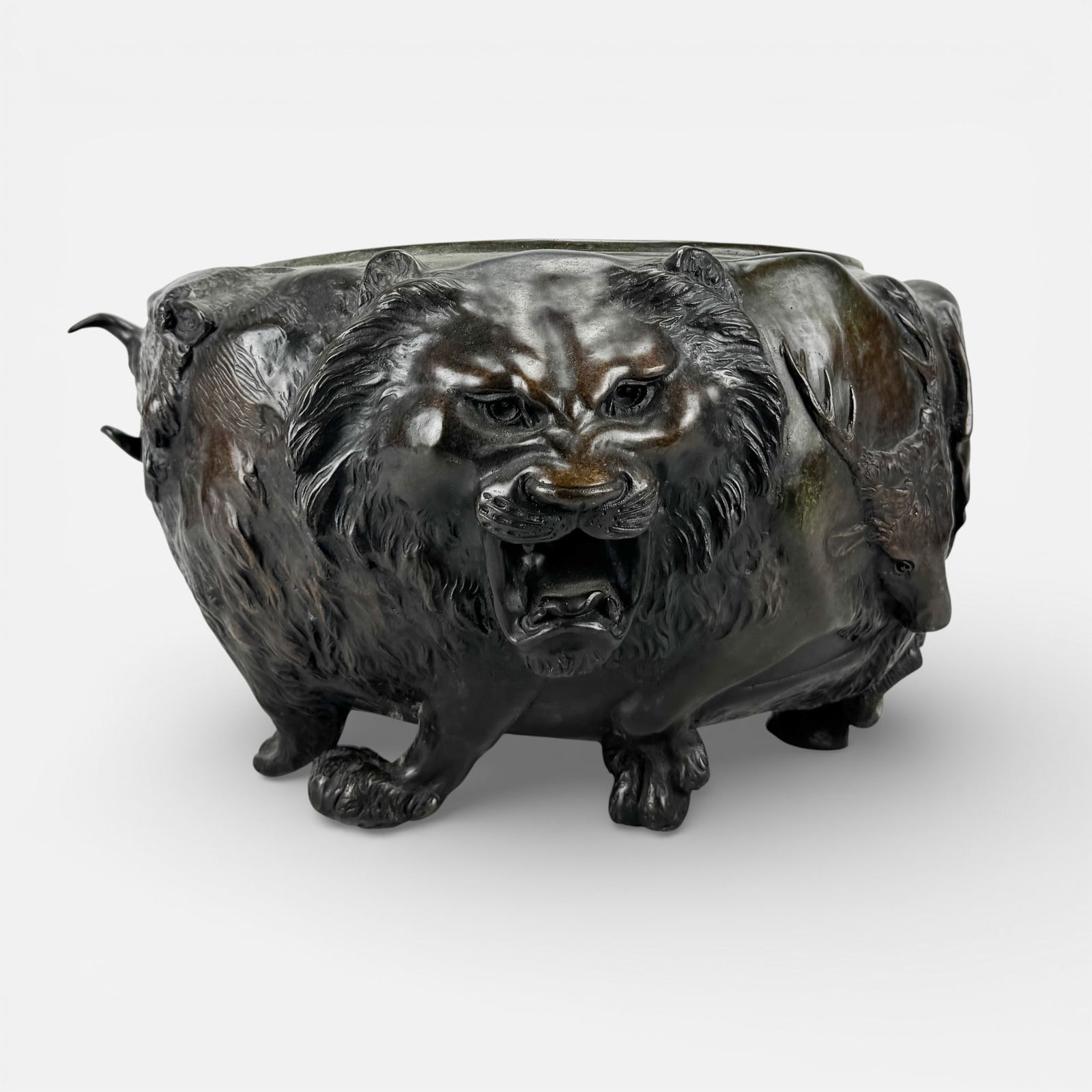 Genryusai Seiya Zoomorphic Japanese Meiji Large Bronze Jardiniere (1 of 12)