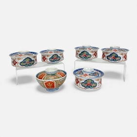 Antique 19thC Japanese Imari Arita Porcelain Covered Lidded Bowls