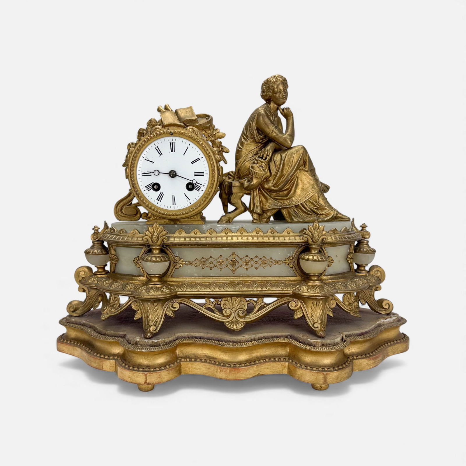 Antique French Brass and Stone Mantle Clock (1 of 12)
