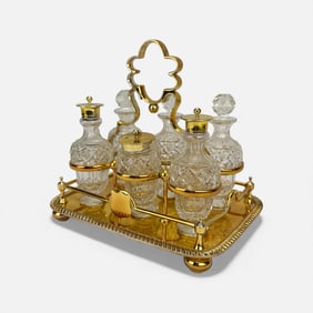 Fine Mid 20thC English Brass and Cut Glass Cruet Set