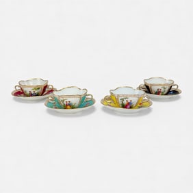 Richard Klemm for Dresden Hand-Painted German Porcelain Cups and Saucers Set