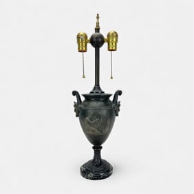 Old Neoclassical Style Bronze & Marble Vase Table Lamp