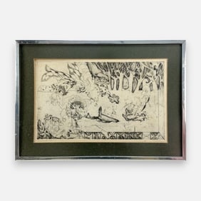 Artist Signed Surrealist Artist Proof Etching Print Framed