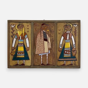 Panos Valsamakis Triptych Framed Ceramic Tiles Wall Mural