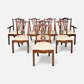 Set of Eight Maitland Smith Carved Mahogany Dining Chairs